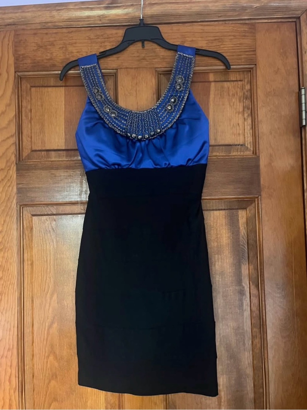 Trixxi Royal Blue & Black Beaded Neck Mini Dress